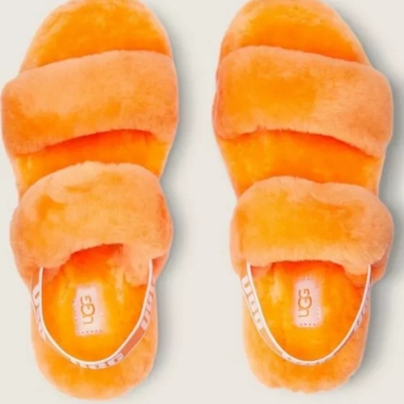UGG Women's Vibrant Orange Fluffy Sandals - Picture 6 of 7